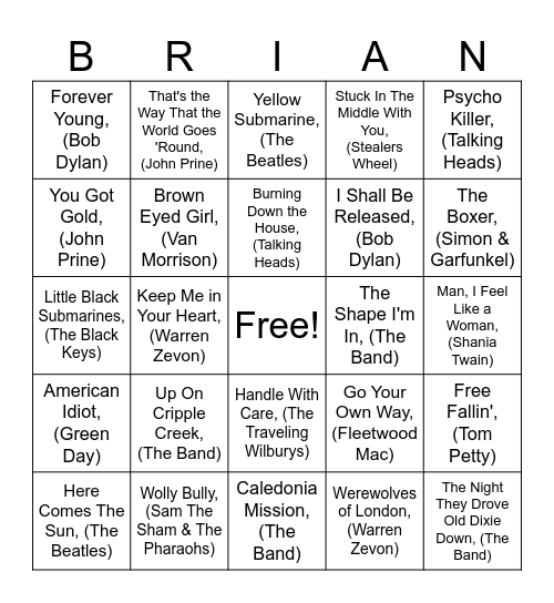 Brian Day Music BINGO Card