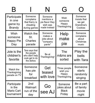 Thanksgiving BINGO Card