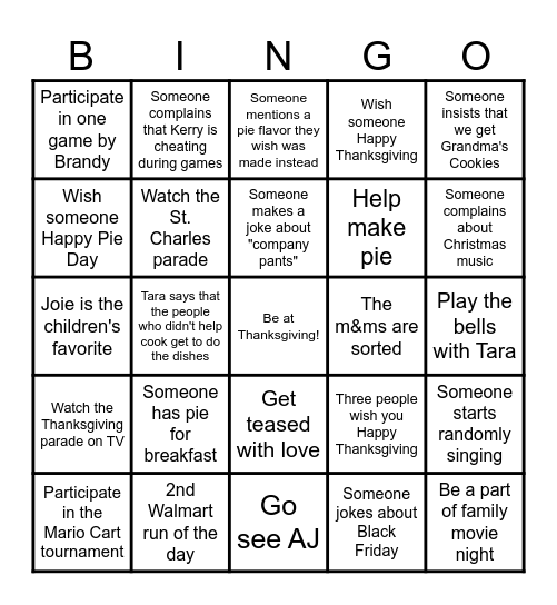 Thanksgiving BINGO Card