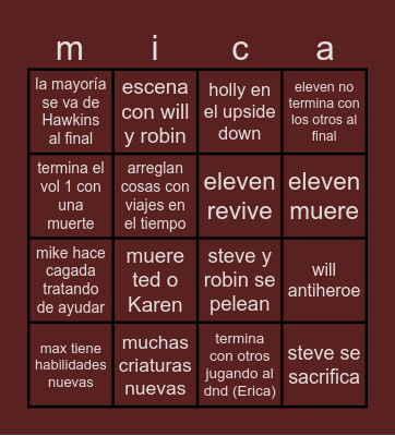 STRANGER THINGS 5 Bingo Card