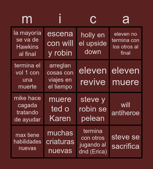 STRANGER THINGS 5 Bingo Card