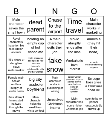 Christmas Hallmark Movie Bingo Card
