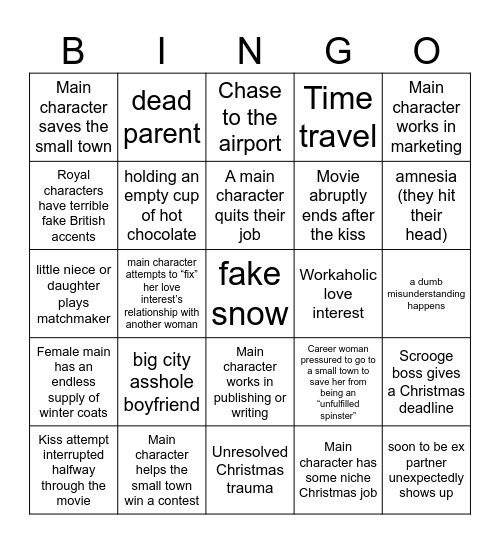 Christmas Hallmark Movie Bingo Card