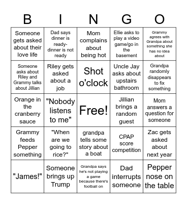 Thanksgiving Bingo Card