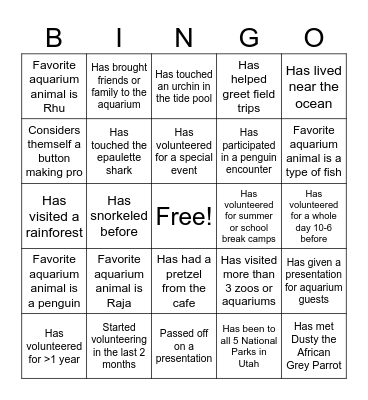 Education Volunteer Bingo Card