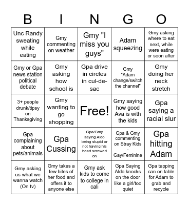 Cali Bingo Card