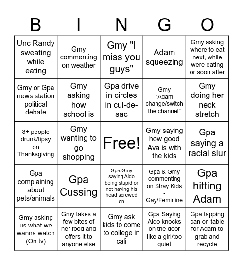 Cali Bingo Card