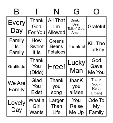 GObble GObble Bingo Card