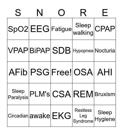 Sleep Awareness Bingo Card