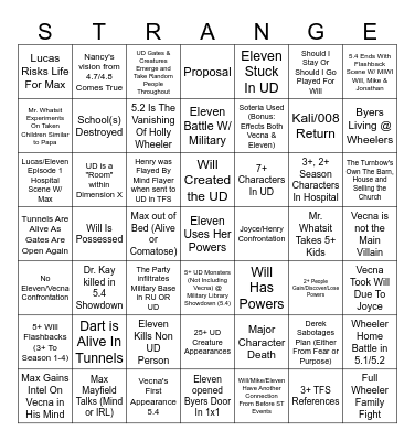 Stranger Things Volume 1 Bingo Card