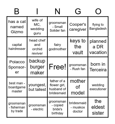 Sumiko & Patrick's Engagement Party Bingo Card