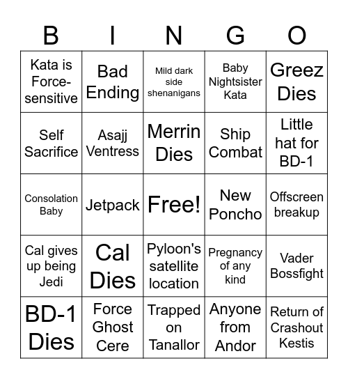 JEDI 3 BINGO Card