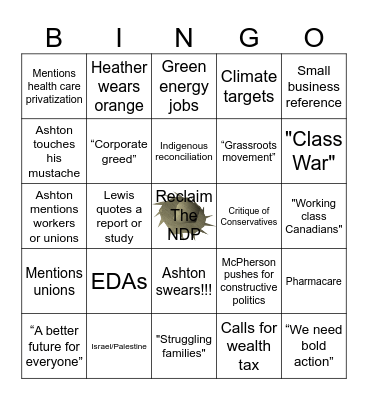 NDP Leaders Debate Bingo Card