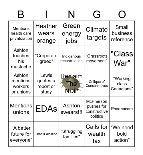 NDP Leaders Debate Bingo Card