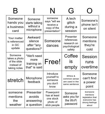 Legal Conference Bingo Card