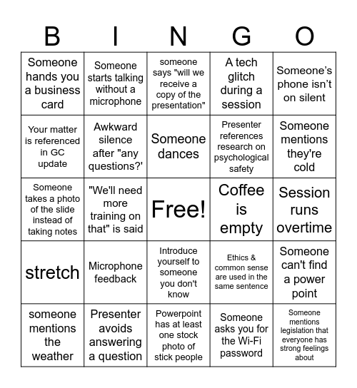 Legal Conference Bingo Card