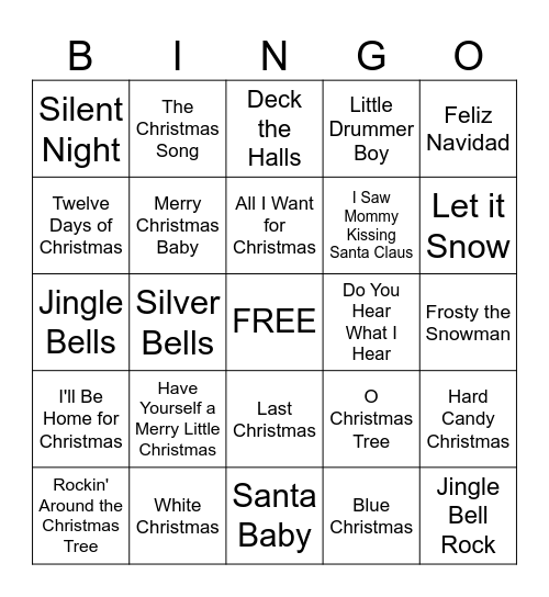 Christmas Music Bingo Card