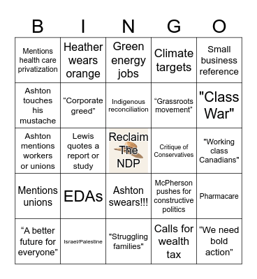 NDP Leaders Debate Bingo Card