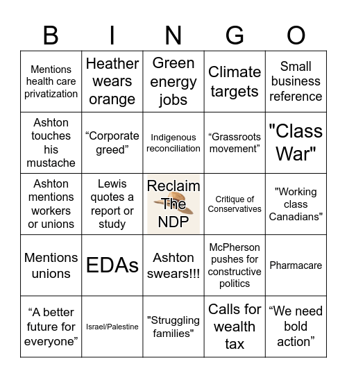 NDP Leaders Debate Bingo Card
