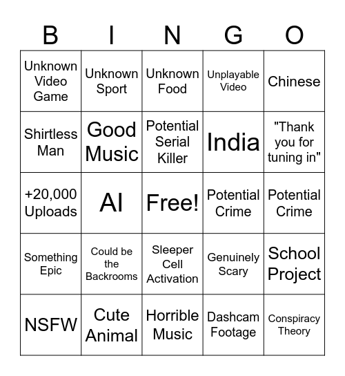 Duwap's 0 View YouTube Bingo Card
