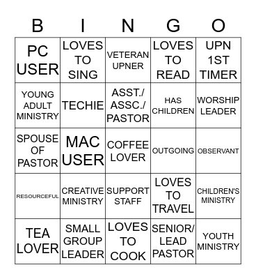 UNITED PASTORS NETWORK 2013 Bingo Card