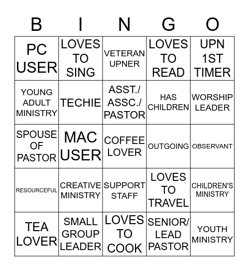 UNITED PASTORS NETWORK 2013 Bingo Card