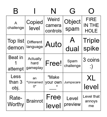 GEOMETRY DASH Bingo Card