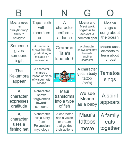 Moana Bingo Card