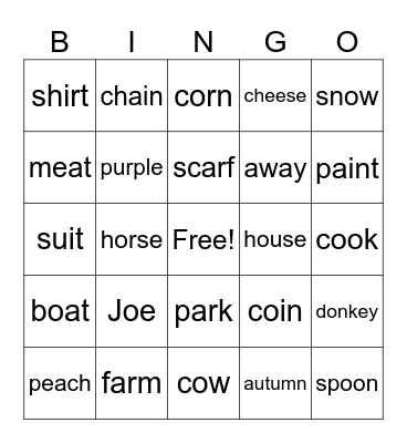 Phonics Bingo Card