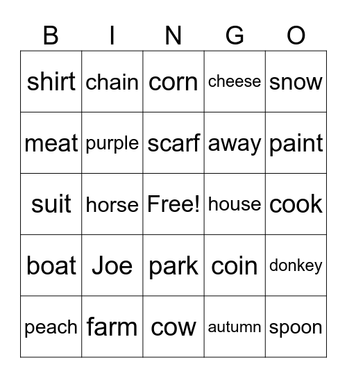 Phonics Bingo Card
