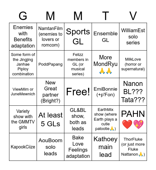 Hopes for GMMTV2026 Bingo Card