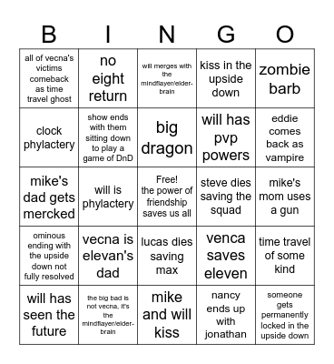 stranger things season 5 prediction bingo card Bingo Card