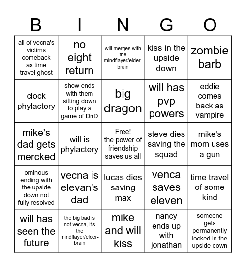 stranger things season 5 prediction bingo card Bingo Card