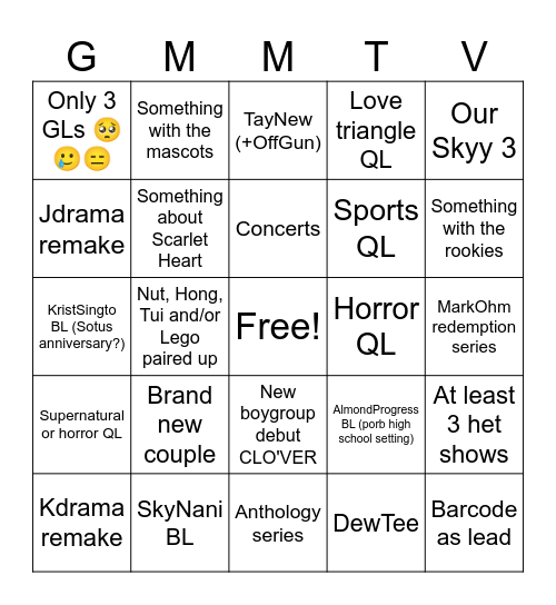 Predictions for GMMTV2026 Bingo Card