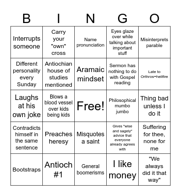 Fr. Elias-isms Bingo Card
