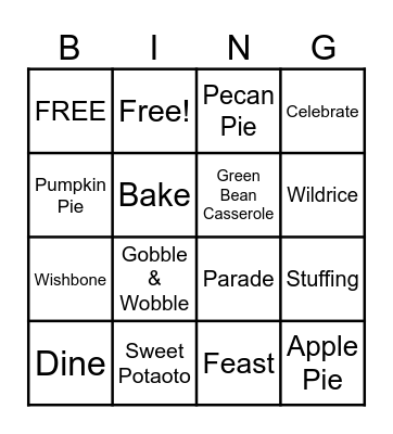 Sprucewoods Thanksgiving Bingo Card