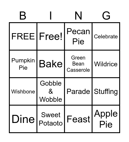 Sprucewoods Thanksgiving Bingo Card