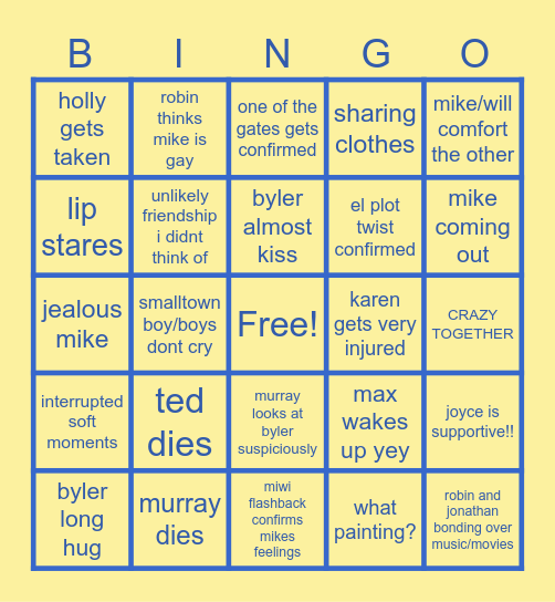 byler bingo Card