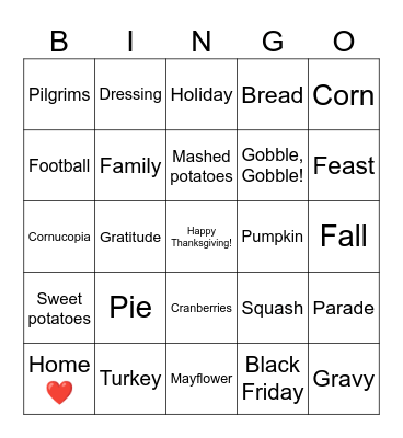 Thanksgiving Bingo LN1128 Bingo Card
