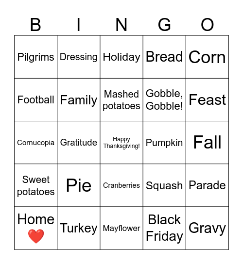 Thanksgiving Bingo LN1128 Bingo Card