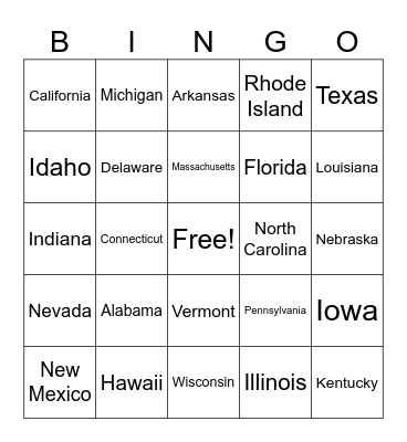 U.S. States Bingo Card