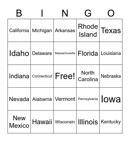 U.S. States Bingo Card