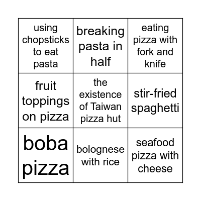 chinese crimes against italian food Bingo Card