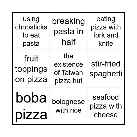 chinese crimes against italian food Bingo Card