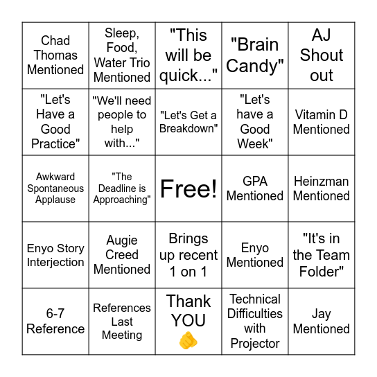 Gunny Meeting Bingo!!! Bingo Card