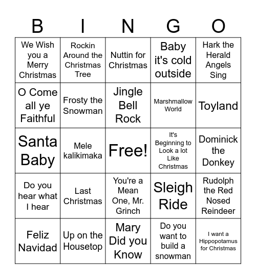 Christmas Singo Bingo Card