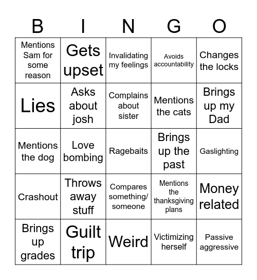 Mom ragebait Bingo Card