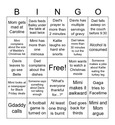 Thanksgiving BINGO Card