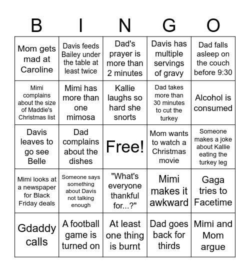 Thanksgiving BINGO Card
