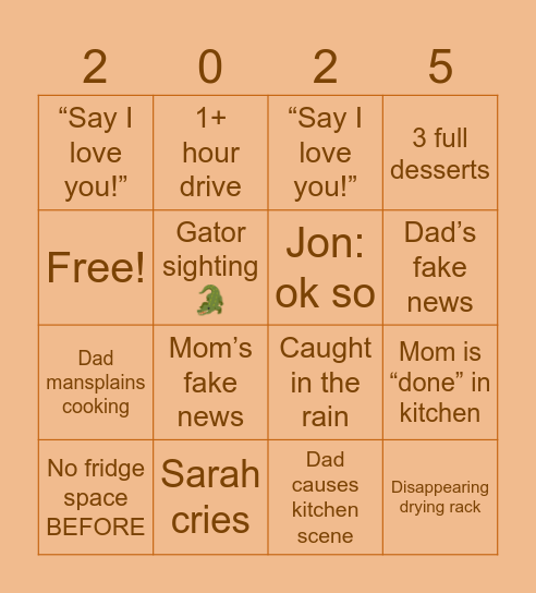 Thanksgiving 2025 Bingo Card